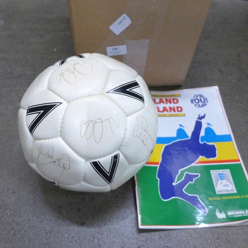 738 - A signed football, circa 1988, signed by England and Scotland players including Peter Shilton, Chris... 