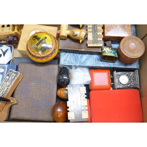 786 - Assorted items, boxes, clocks, cutlery, etc.