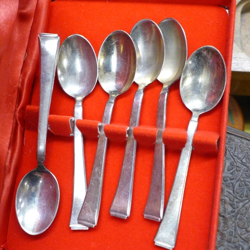 786 - Assorted items, boxes, clocks, cutlery, etc.