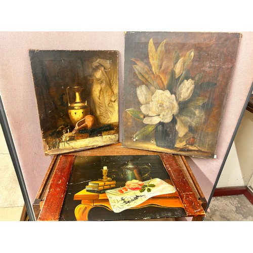 345 - Five assorted oil paintings, four unframed