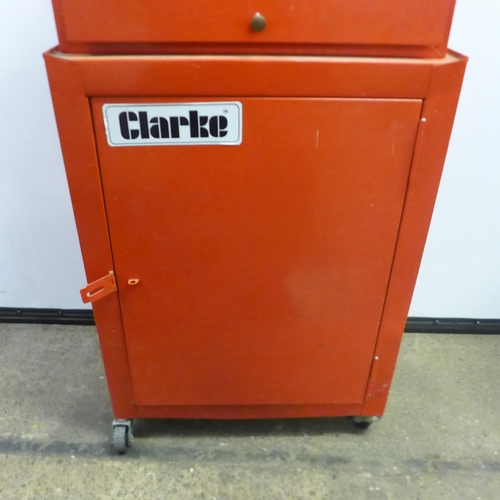 2018 - A metal Clarke tool cabinet and three drawer metal tool chest