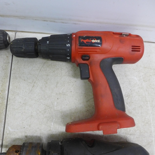 2022 - A quantity of various power tools including a Nu-Tool 1-60 drill, a corded drill, a Power Devil dril... 