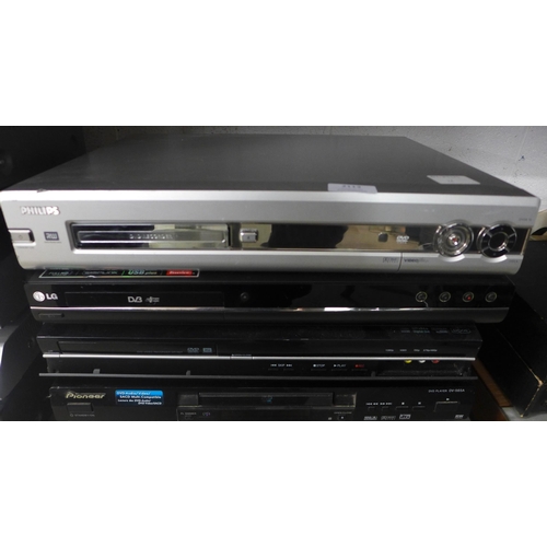 2113 - A quantity of DVD players including Philips DVDR 70, LG, Toshiba DR19DT, Pioneer DV-565A and LG DVD4... 