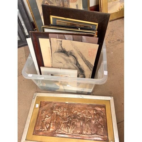 347 - A quantity of pencil drawings, engravings, oil paintings, etc.