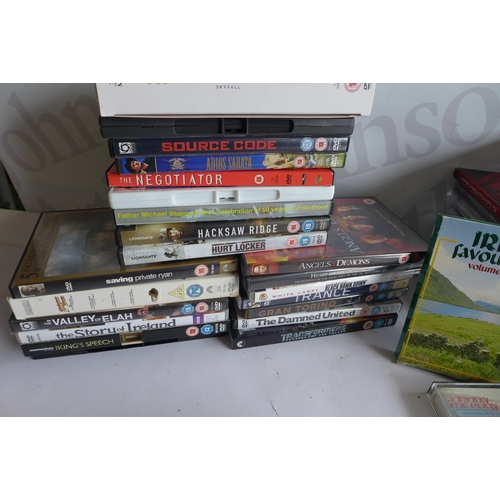 2225 - A box of assorted DVDs, CDs and tapes