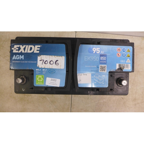 2322 - An exide AGM EK950 95AH 850A 12v car battery