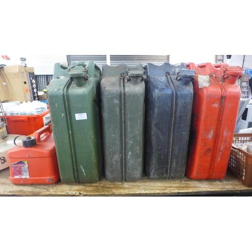 2325 - 4 jerry cans and one plastic petrol can