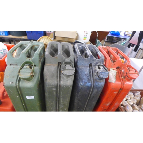 2325 - 4 jerry cans and one plastic petrol can