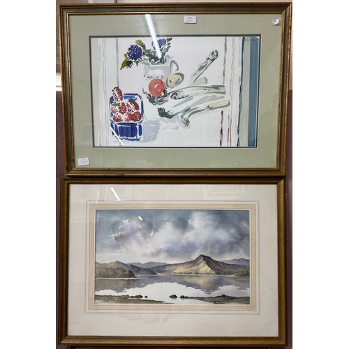 350 - A quantity of prints and paintings including a landscape watercolour by Ray Campbell Smith (1916-201... 