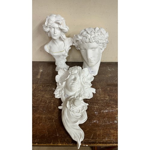 359 - Two Art Nouveau style plaster castings and a neoclassical style bust