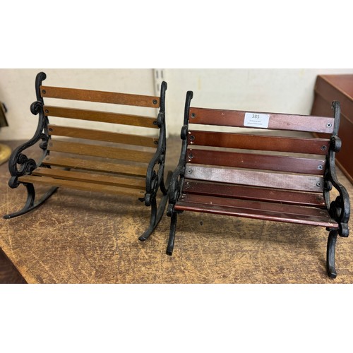 385 - Two miniature garden benches