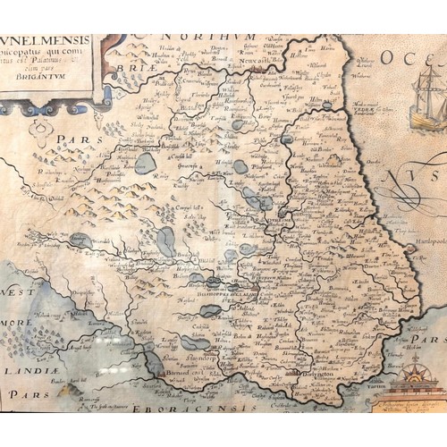 324 - A 17th Century Christopher Saxton coloured engraved map, Dvnelmensis, Epiilcopatus qui comi tatus es... 