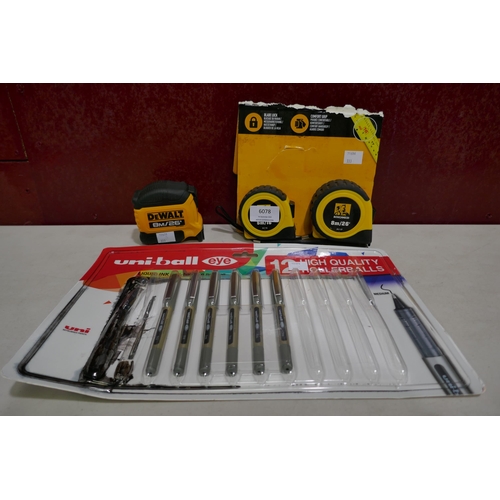 6078 - Roughneck EZ Tape Measure Set, Uni-Ball Rollerball Pens And DeWalt Tape Measure (333-13,142,244) *Th... 