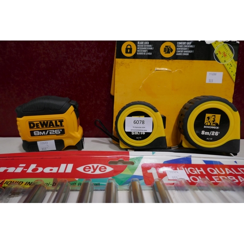 6078 - Roughneck EZ Tape Measure Set, Uni-Ball Rollerball Pens And DeWalt Tape Measure (333-13,142,244) *Th... 