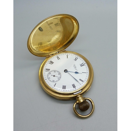 1020 - An 18ct gold Waltham pocket watch in a Dennison case, monogram to the case, inner case bears inscrip... 