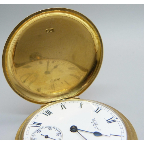 1020 - An 18ct gold Waltham pocket watch in a Dennison case, monogram to the case, inner case bears inscrip... 