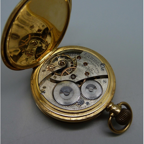 1020 - An 18ct gold Waltham pocket watch in a Dennison case, monogram to the case, inner case bears inscrip... 