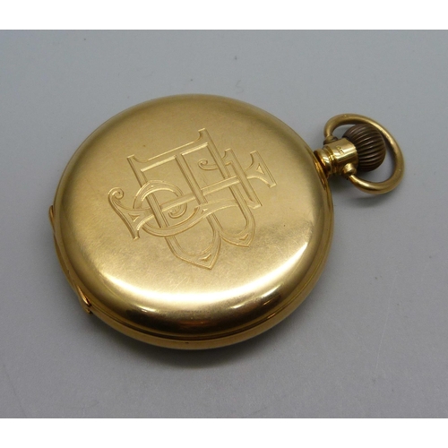 1020 - An 18ct gold Waltham pocket watch in a Dennison case, monogram to the case, inner case bears inscrip... 