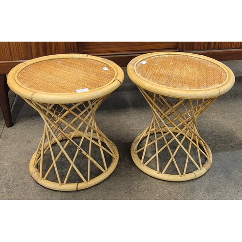 56 - A pair of Italian bamboo and rattan circular occasional tables