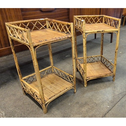 56A - A pair of Italian style bamboo and rattan bedside tables