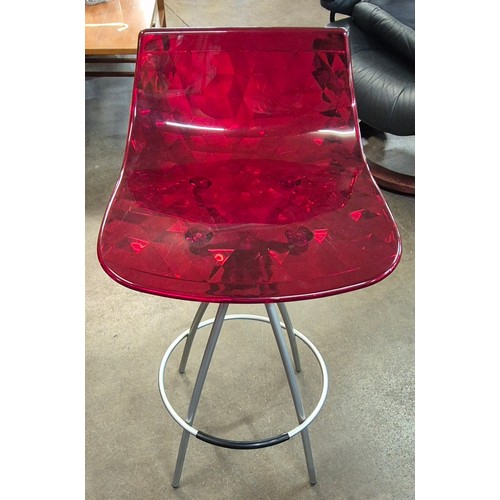 59 - A set of four Italian Calligaris Ice red perspex and tubular metal bar stools