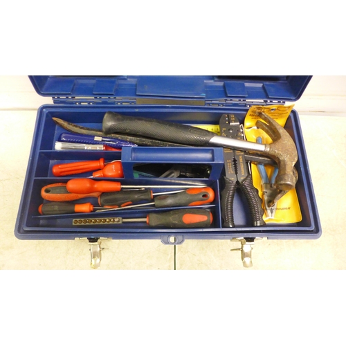 5040 - A toolbox with screwdrivers, hammer, safety knife, plunger, tape, etc. and one other empty toolbox