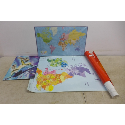 5060 - A selection of posters including a world map, a map of the United Kingdom, The Italian Job movie pos... 