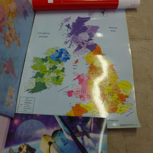 5060 - A selection of posters including a world map, a map of the United Kingdom, The Italian Job movie pos... 