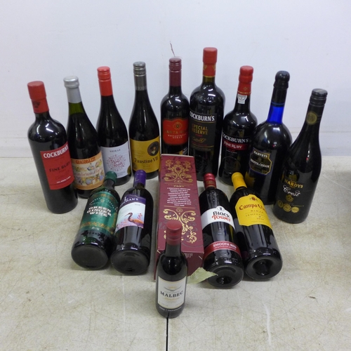 5061 - A box of 15 bottles of assorted wines and port