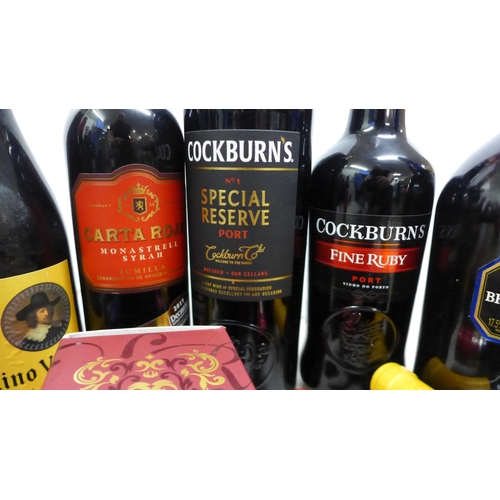 5061 - A box of 15 bottles of assorted wines and port