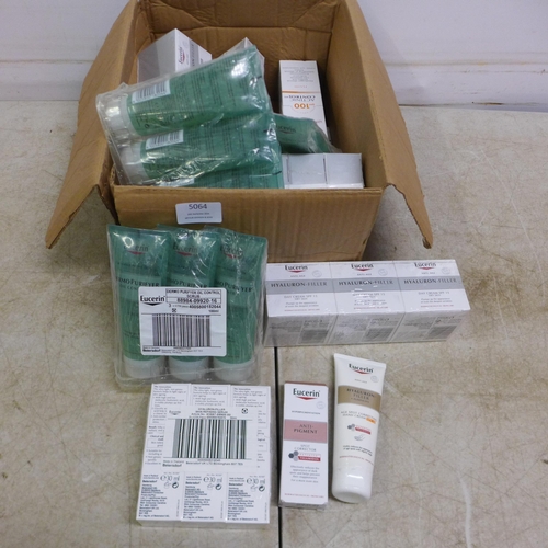 5064 - A box of assorted cosmetics including Eucerin Dermo Purifyer Oil Control Scrub and Eucerin Hyaluron-... 