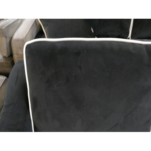 3001 - A black velvet with white piping three seater and two seater sofa