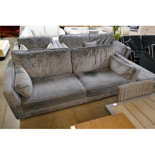 3038 - A Barker & Stonehouse grey velvet four seater sofa, three seater sofa, armchair and footstool - manu... 