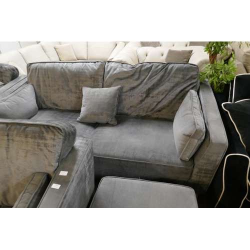 3038 - A Barker & Stonehouse grey velvet four seater sofa, three seater sofa, armchair and footstool - manu... 