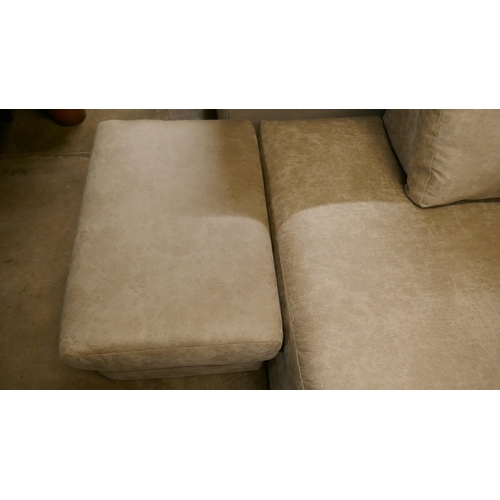 3055 - A stone suede effect corner sofa and footstool - minor frame damage