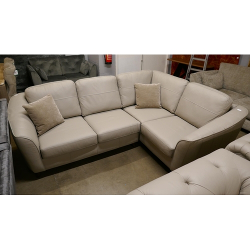 3057 - Grey stone leather corner sofa