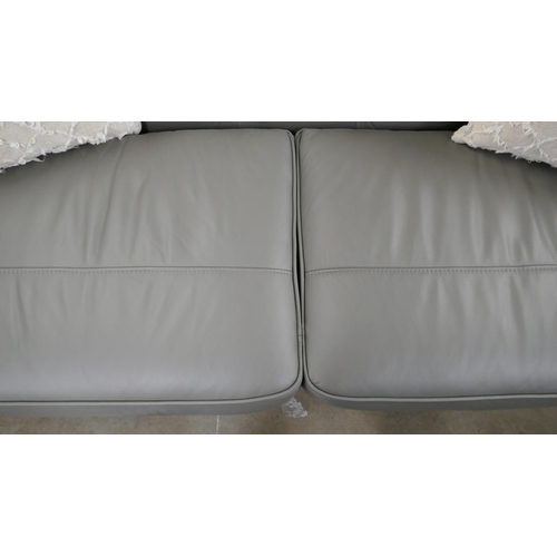 3097 - A grey leather Chesterfield three seater sofa