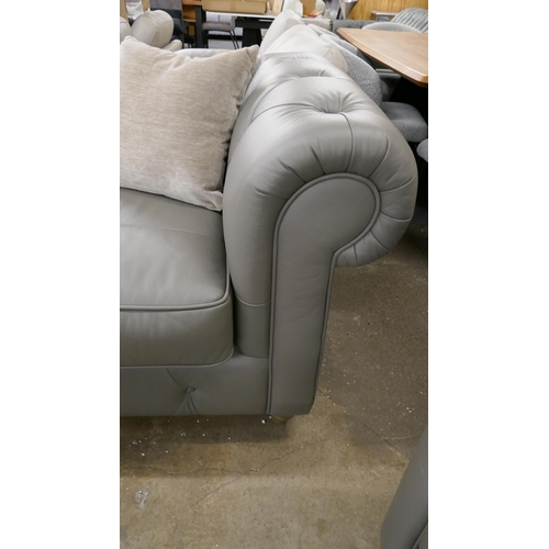 3098 - A grey leather Chesterfield 2.5 seater sofa