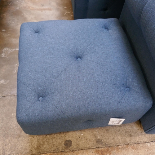 3101 - A blue upholstered Chesterfield two seater sofa and footstool