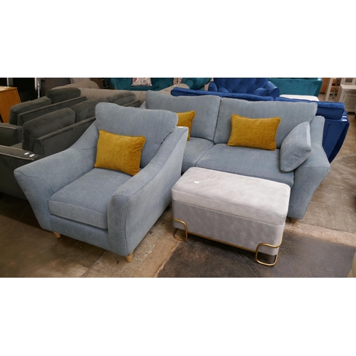 3110 - A blue upholstered three seater sofa and armchair