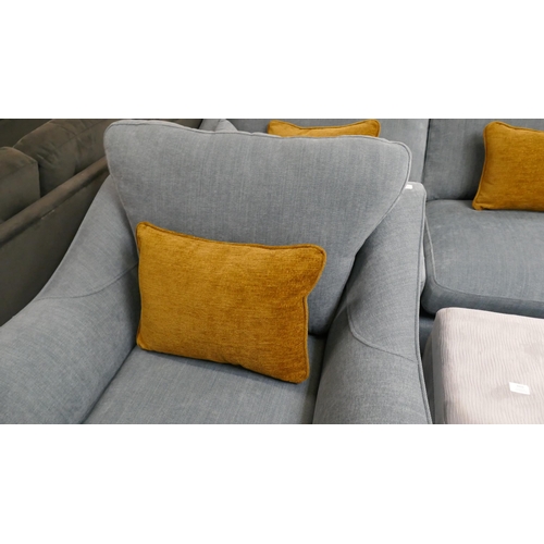 3110 - A blue upholstered three seater sofa and armchair