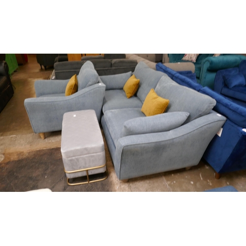 3110 - A blue upholstered three seater sofa and armchair