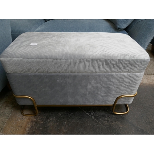 3111 - A large pale blue upholstered storage stool