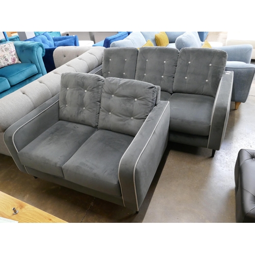 3112 - A grey velvet three seater and two seater sofa