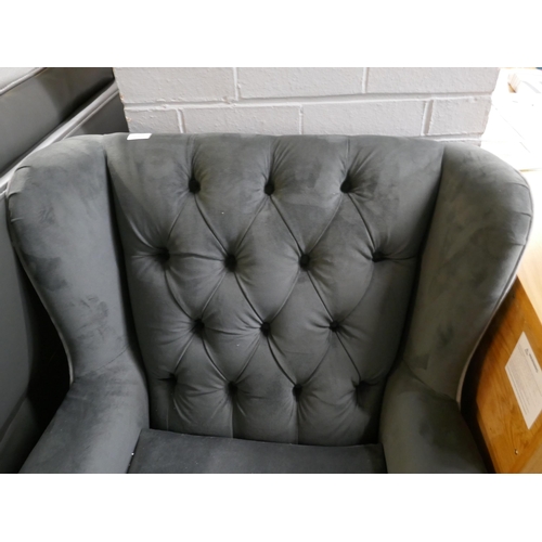 3113 - A grey velvet wingback armchair