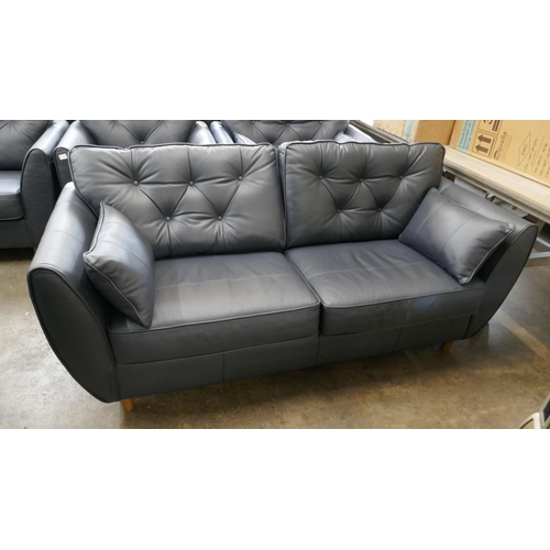 3123 - Hoxton blue leather three seater sofa