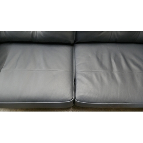 3123 - Hoxton blue leather three seater sofa