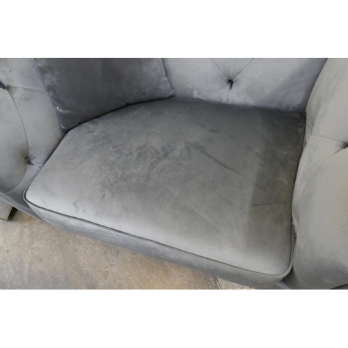 3143 - A grey velvet Chesterfield love seat