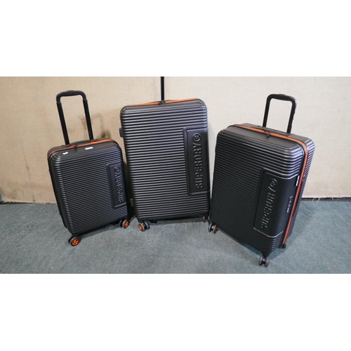 6029 - Superdry 3 piece Luggage Set (Large Case Missing Wheel)  (334-129) *This lot is subject to Vat