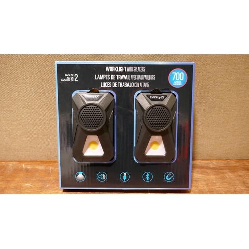 6111 - Infinity Worklight with Speakers 2 pack - This lot requires a UK adapter (334-417) *This lot is subj... 